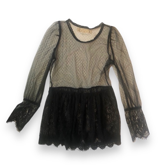 Anthro A’Reve Goth Whimsigoth Black Lace Sheer Shirt Blouse - Picture 3 of 5